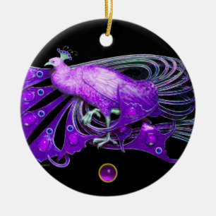ELEGANT PEACOCK IN PURPLE AMETHYST CERAMIC TREE DECORATION