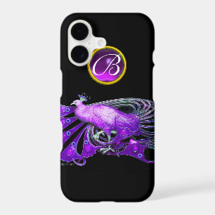 ELEGANT PEACOCK IN PURPLE, AMETHYST MONOGRAM