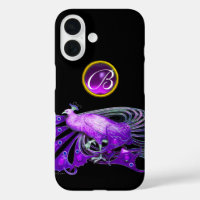 ELEGANT PEACOCK IN PURPLE, AMETHYST MONOGRAM