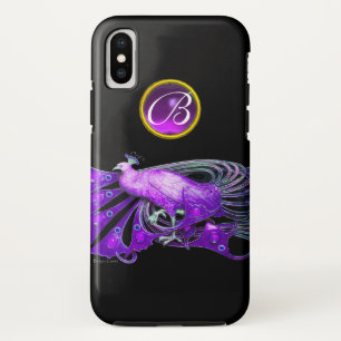 ELEGANT PEACOCK IN PURPLE, AMETHYST MONOGRAM iPhone XS CASE