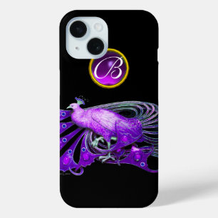 ELEGANT PEACOCK IN PURPLE, AMETHYST MONOGRAM iPhone 15 CASE