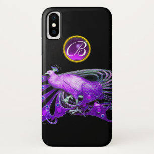 ELEGANT PEACOCK IN PURPLE, AMETHYST MONOGRAM iPhone X CASE