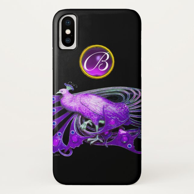 ELEGANT PEACOCK IN PURPLE, AMETHYST MONOGRAM Case-Mate iPhone CASE (Back)