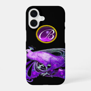 ELEGANT PEACOCK IN PURPLE, AMETHYST MONOGRAM iPhone 16 CASE