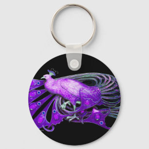 ELEGANT PEACOCK IN PURPLE AND BLACK KEY RING