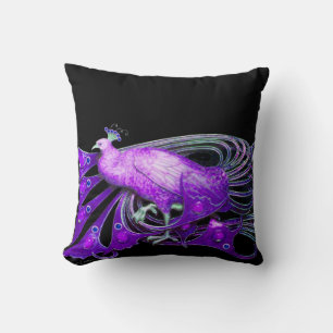 ELEGANT PEACOCK IN PURPLE BLACK CUSHION