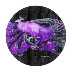 ELEGANT PEACOCK IN PURPLE BLACK CUTTING BOARD