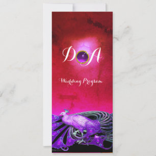 ELEGANT PEACOCK IN PURPLE,BLACK WEDDING  MONOGRAM INVITATION