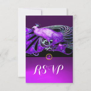 ELEGANT PEACOCK IN PURPLE,BLACK WEDDING RSVP