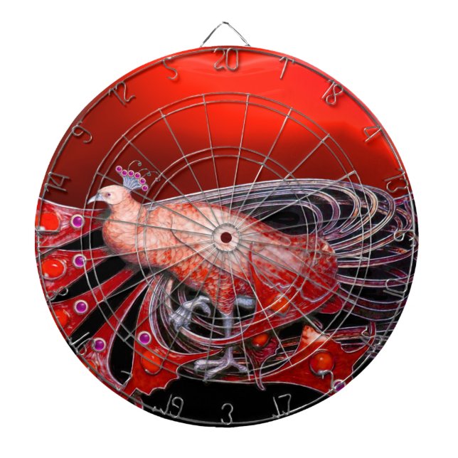 ELEGANT PEACOCK IN RED DARTBOARD (Front)