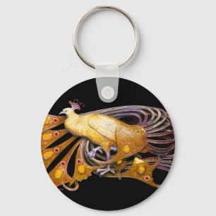 ELEGANT PEACOCK IN YELLOW AND BLACK KEY RING