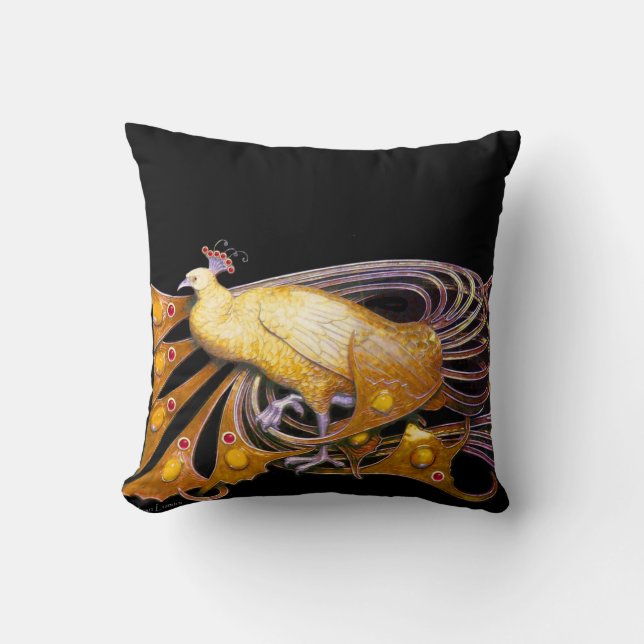 ELEGANT PEACOCK IN YELLOW BLACK CUSHION (Front)