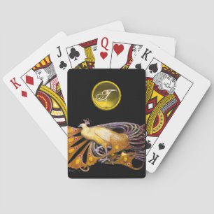 ELEGANT PEACOCK IN YELLOW TOPAZ MONOGRAM PLAYING CARDS
