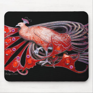 ELEGANT PEACOCK JEWEL IN RED BLACK MOUSE PAD