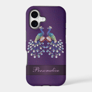 Elegant Peacock Jewels Print Purple Personalised
