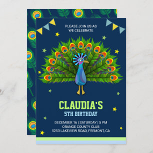 Elegant Peacock Kids Birthday Party Invitation