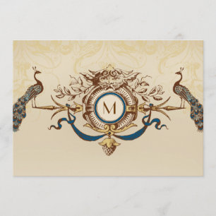 Elegant Peacock Monogram Vintage Wedding Invites