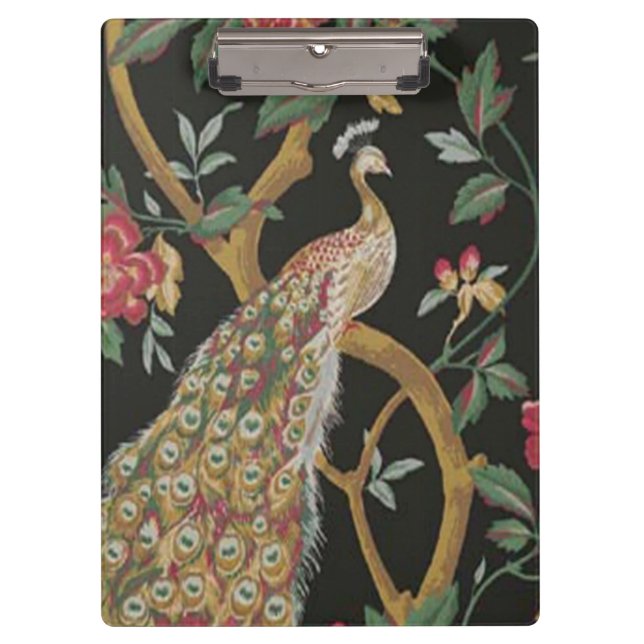 Elegant Peacock On Black Clipboard (Front)