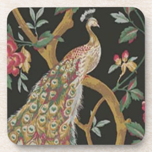 Elegant Peacock On Black Coasters