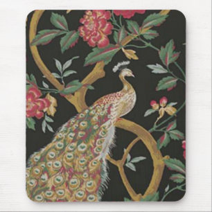 Elegant Peacock On Black Mouse Pad