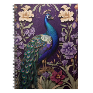 Elegant Peacock On Purple William Morris Inspired Notebook