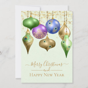 Elegant Peacock Ornament Merry Christmas Flat Card