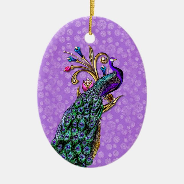 Elegant Peacock Our First Christmas Ornament (Front)