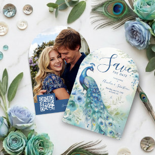 Elegant Peacock Photo Arch Wedding QR TLW26 Save The Date
