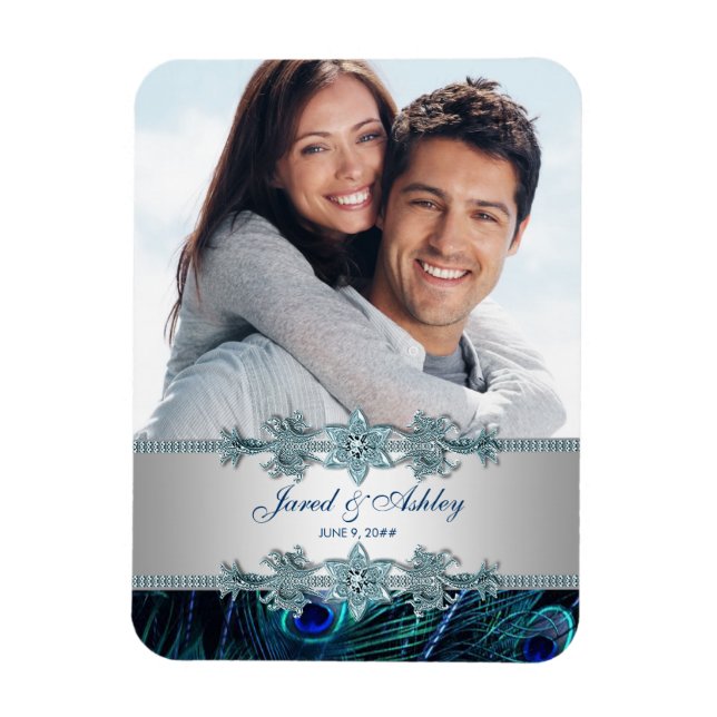 Elegant Peacock Photo Save The Date Magnets (Vertical)