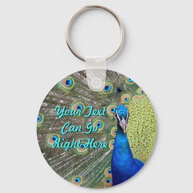 Elegant Peacock Photograph Key Ring (Front)