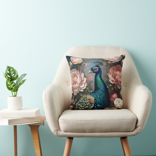 Elegant Peacock Pink Peonies  Cushion (Chair)
