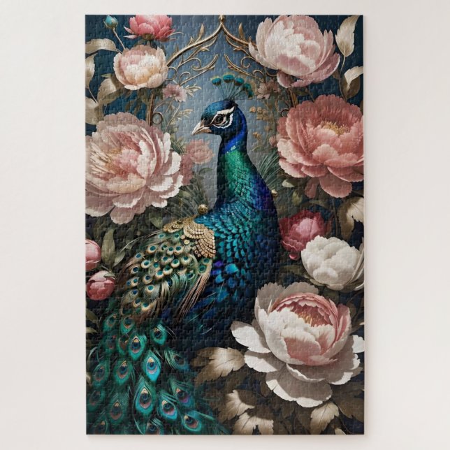 Elegant Peacock Pink Peonies  Jigsaw Puzzle (Vertical)