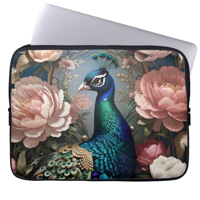 Elegant Peacock Pink Peonies  Laptop Sleeve (Front)