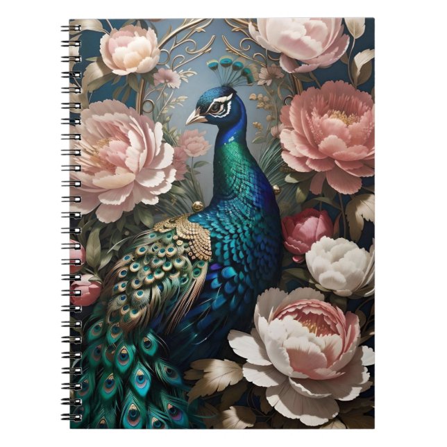 Elegant Peacock Pink Peonies  Notebook (Front)