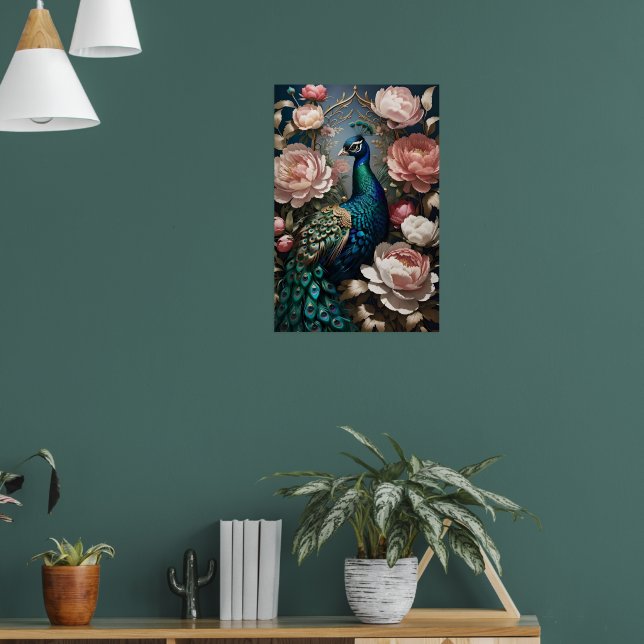 Elegant Peacock Pink Peonies  Poster (Living Room 1)