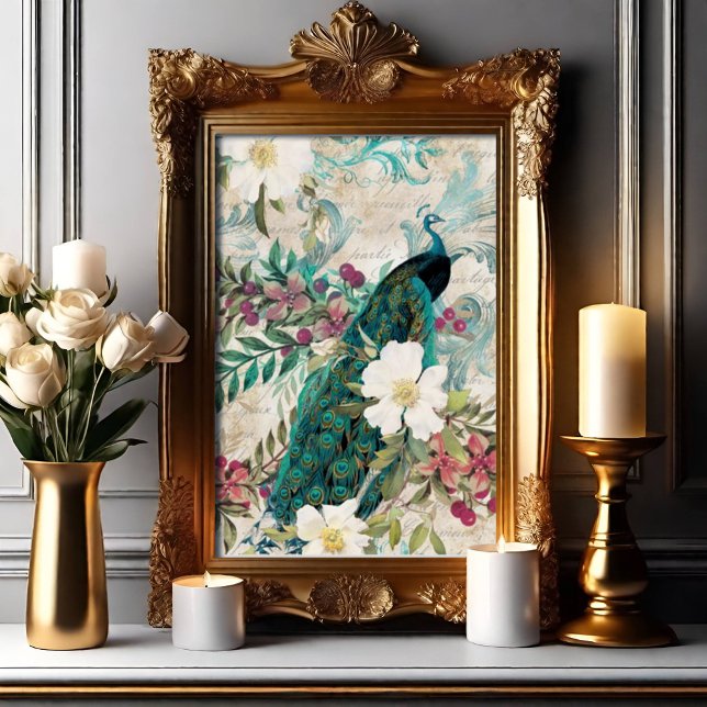 Elegant Peacock Poster (Elegant Floral Peacock Wall Art)