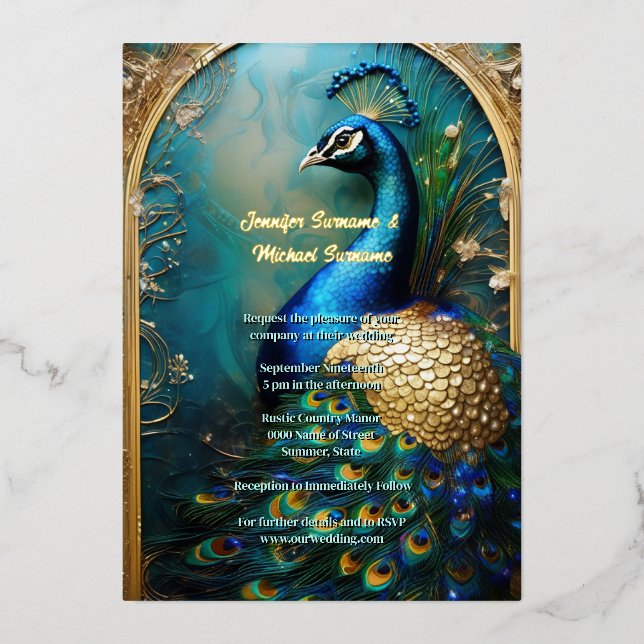 Elegant peacock real foil vintage indian luxury (Front)