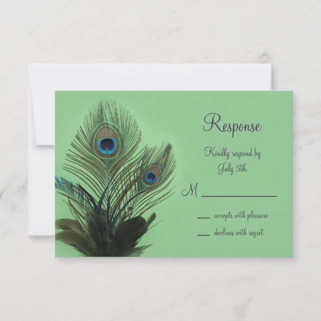 Elegant Peacock RSVP (green) Card (Front)