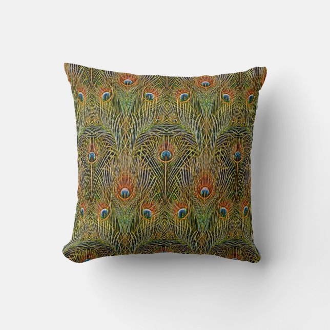 Elegant Peacock Stylish Gold Feathers Pattern Cushion (Front)