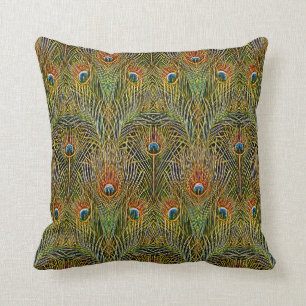 Elegant Peacock Stylish Gold Feathers Pattern Cushion