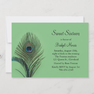 Elegant Peacock Sweet Sixteen Invitation green