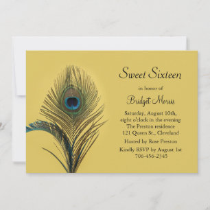 Elegant Peacock Sweet Sixteen Invitation yellow