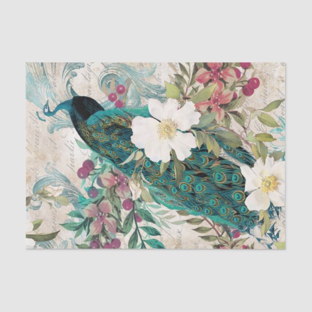 Elegant Peacock Tissue Paper (Front)