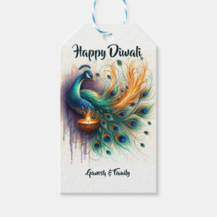 Elegant Peacock watercolor Diwali  Gift Tags