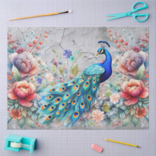 Elegant Peacock & Watercolor Florals Decoupage Tissue Paper