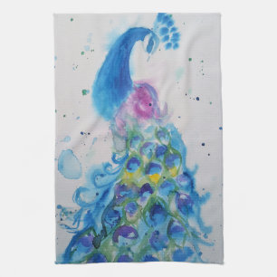 Elegant Peacock Watercolor Womens Pastel Colors Tea Towel