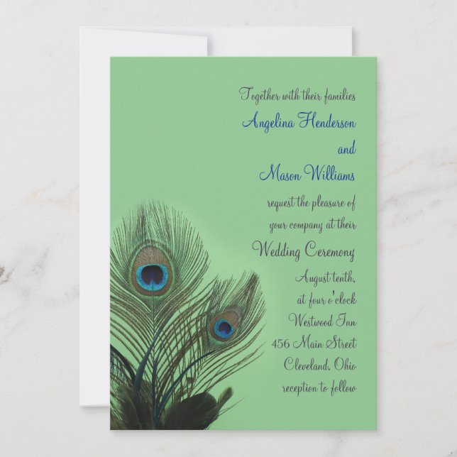 Elegant Peacock Wedding Invitation (green) (Front)