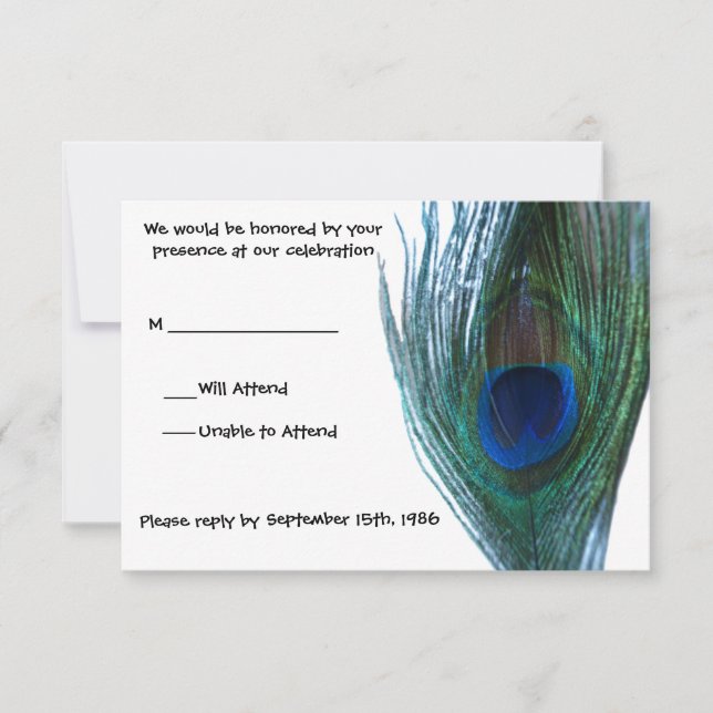 Elegant Peacock Wedding RSVP Card (Front)
