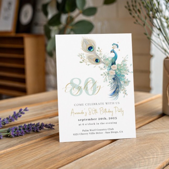 Elegant Peacocks 80th Birthday Party Invitation (Creator Uploaded)