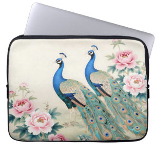 Elegant Peacocks Pink Peonies Asian  Laptop Sleeve